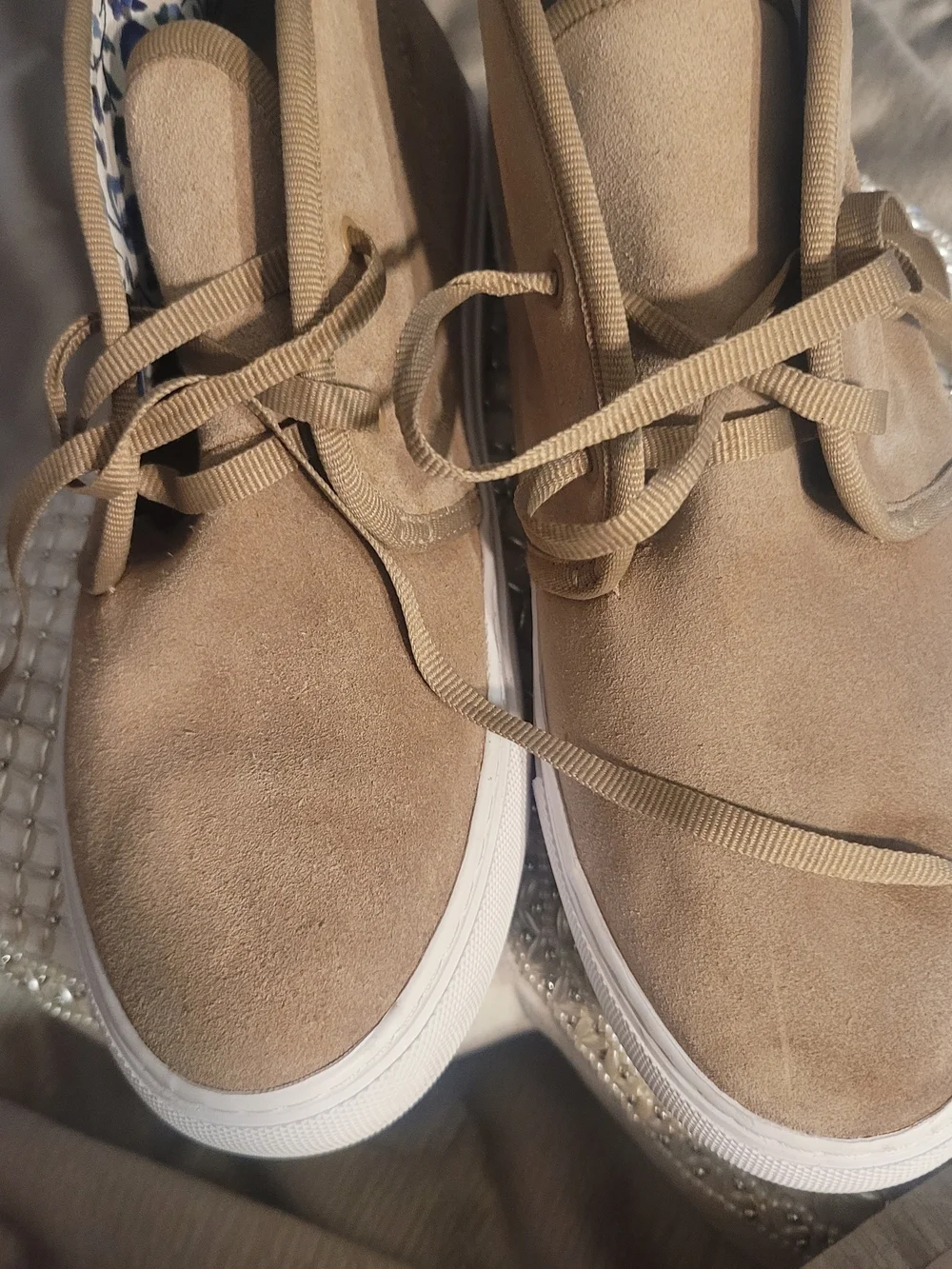 Tory Burch Beige Suede Lace-Up Sneakers with White Sole